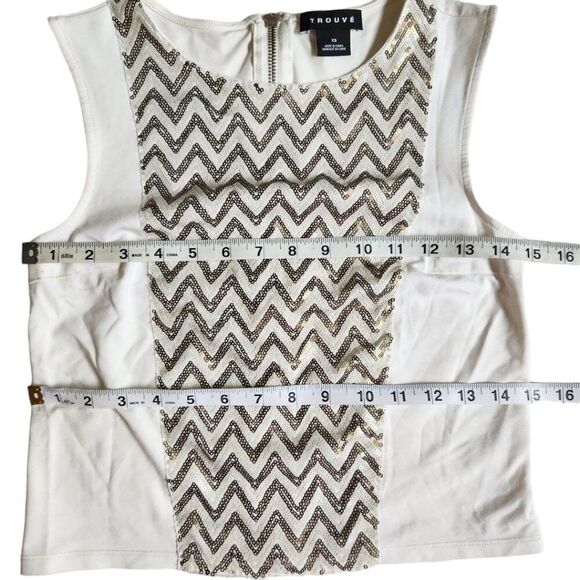 Trouve white brown cream gold sleeveless top sz XS - Picture 8 of 10